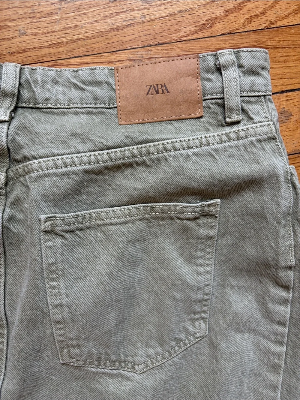 Zara Olive Green Denim Maxi Skirt with Front Slit